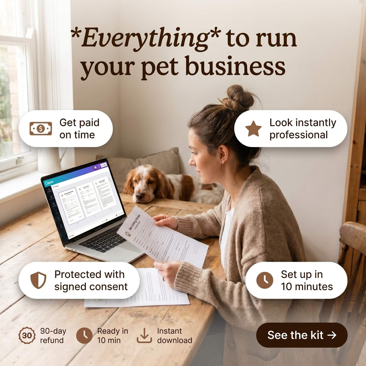 Slide 1 — Hero Ultimate Pet Sitting (phone with lifestyle photo)
