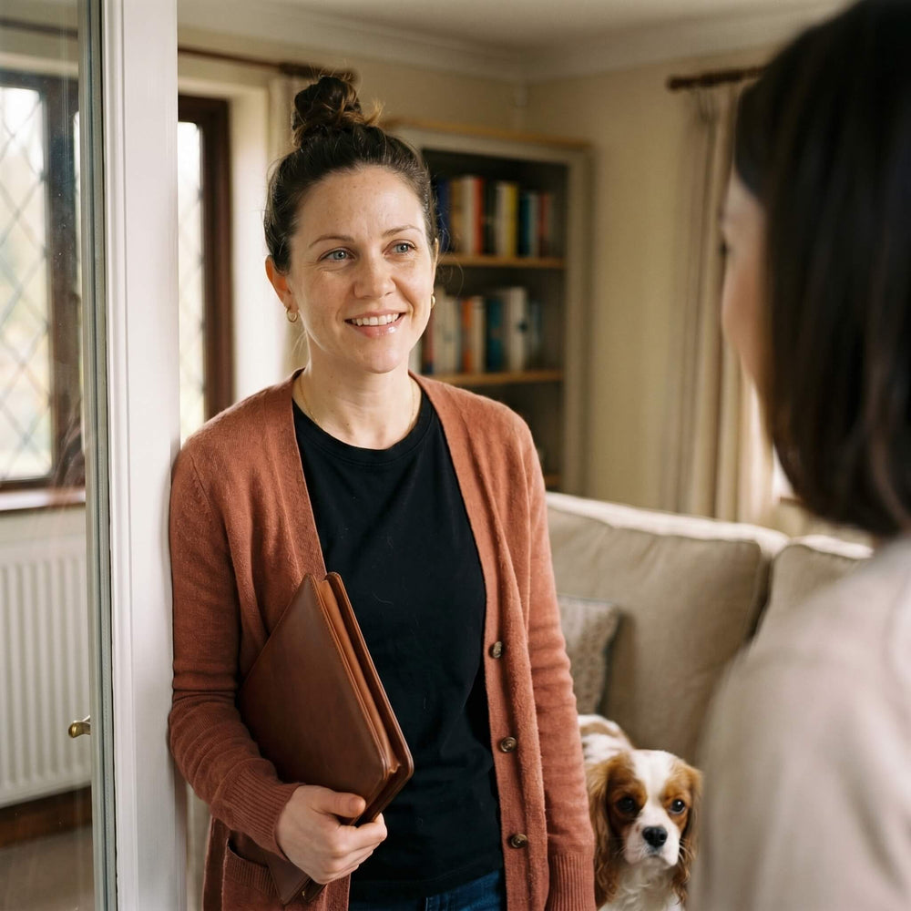Pet sitter presenting herself confidently as a professional service