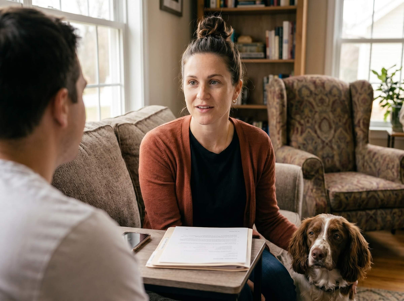 Pet sitter at a meet and greet with a client
